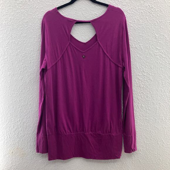 Prana Purple Fuchsia Cut Out Back V Neck Long Sleeve Lightweight Tunic Shirt Top - Picture 3 of 9